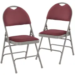 Emma and Oliver 2 Pack Home & Office Easy-Carry Party Events Padded Folding Chair BurgundyFabric/Gray