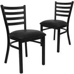 Emma and Oliver 2 Pack Ladder Back Metal Restaurant Chair BlackVYL/BlackMetal