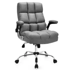 Adjustable Swivel Office Chair with High Back and Flip-up Arm for Home and Office Grey