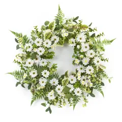 Mixed Foliage and Daisy Wreath