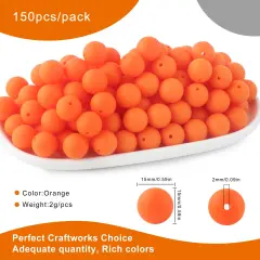 150 Pieces 15mm Silicone Beads, Silicone Beads for Keychain Making Bulk Silicone Beads for Bracelet Making Necklace Making and Round Silicone Beads for Pens(Orange)