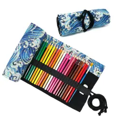 Wrapables Pencil Roll Organizer, Colored Pencil Wrap Pouch (72 slots) Blue Waves