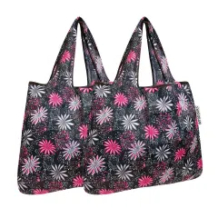 Wrapables Foldable Tote Nylon Reusable Grocery Bag (Set of 2) Pink in Bloom