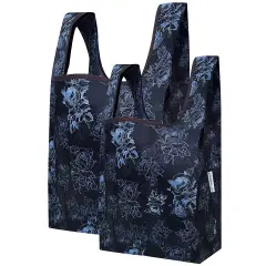 Wrapables JoliBag Collection Reusable Shopping Bag (Set of 2) Black Rose Shadow