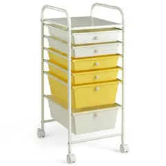 Multi-functional 6 Drawers Rolling Storage Cart Organizer with Four Movable Casters Yellow