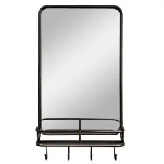 Wall Bathroom Mirror with Shelf Hooks Sturdy Metal Frame for Bedroom Living Room