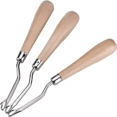 6.5 Inch Wooden Bent Latch Hook Tool, Set of 3