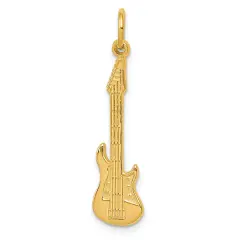 14K Gold Electric Guitar Charm Rock Music Pendant Jewerly 30mm x 8mm