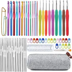72 Pcs Crochet Hooks Set, Crochet Hooks Kit Plus Large Eye Blunt Needles Ergonomic Yarn Knitting Needles Marking Clips Tools Set with Crochet Needle Accessories