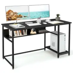 55 Inch Computer Desk with Power Outlets and USB Ports for Home and Office Black