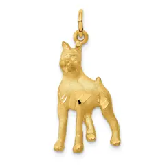 14K Yellow Gold Diamond-Cut Boxer Dog Charm Pendant Jewerly 30mm x 14mm