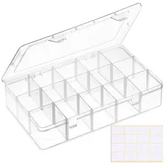 SGHUO 15 Grids Large Clear Plastic Organizer Storage Box Container Craft Storage with Adjustable Dividers for Beads, Art DIY, Crafts, Jewelry, Fishing Tackle with Label Stickers