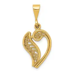 14K Yellow Gold Filigree Initial Letter V Charm Jewelry 28mm x 14mm