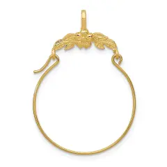 14K Gold Polished Floral Charm Holder Jewelry 30mm x 25mm