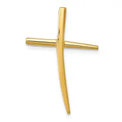 14K Yellow Gold Curved Cross Pendant Charm Jewelry 28mm x 17mm