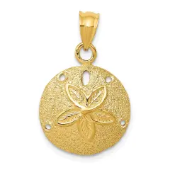 14K Gold Polished Laser-Cut Sand Dollar Pendant Jewerly 23.7mm x 16.1mm