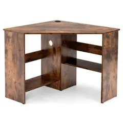 Corner Computer Desk Triangle Writing Workstation with Storage Shelf Rustic Brown