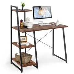 Compact Computer Desk Workstation with 4 Tier Shelves for Home and Office Brown