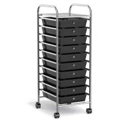 10-Drawer Rolling Storage Cart with Lockable Wheels and Steel Frame for Home or Office Use Black