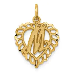 New 14K Yellow Gold Initial Letter M Heart Charm Pendant 23 X 15mm Jewerly