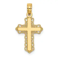 14K Gold Budded Cross Charm Pendant Jewelry 23 x 12 mm