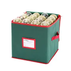 Christmas Ornament Storage Box,600D Oxford Fabric Stores up-to 64 Standard Holiday Ornaments Holder,12 x 12 Inch 4 Layer Xmas Storage Containers,Green