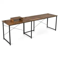 2-Person L-Shaped Long Reversible Computer Desk with Monitor Stand and Steel Frame Rustic Brown