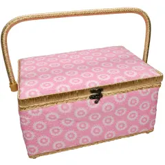 Folding Sewing Basket Dots - pink/white