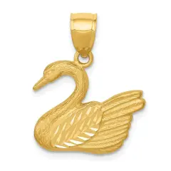 14K Gold Diamond Cut Swan Pendant Charm Jewelry 22.5mm x 18.5mm