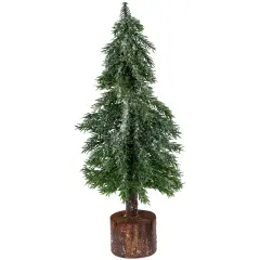 Northlight Frosted Icy Pine Tree with Jute Base Christmas Tree - 14" - Unlit Green