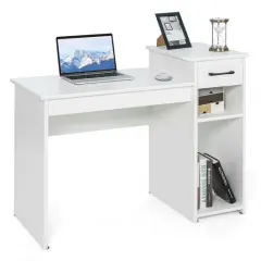 White Computer Desk PC Laptop Table with Drawer and 2-Tier Storage Shelf