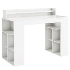White Office Computer Desk with Dual 3 Tier Bookshelf and Monitor Shelf