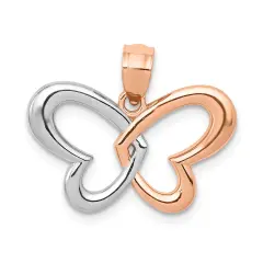 14K Two Tone White & Rose Gold Butterfly Pendant Charm Jewelry 12 x 19 mm
