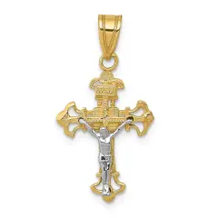14K Two Tone Gold Inri Crucifix Charm Pendant Jewelry 26 x 14 mm
