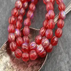 *20* 8mm Copper Washed Matte Red AB Faceted Round Melon Beads