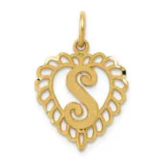14K Yellow Gold Initial Letter S Heart Charm Pendant 23 X 15mm Jewerly