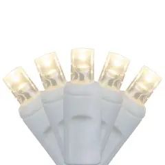 20 Warm White 5mm LED Christmas Lights, White Wire, 4" Spacing