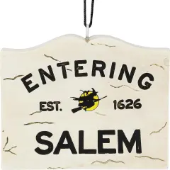 Tree Buddees Entering Salem Sign with Witch Halloween Ornament