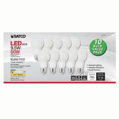 10Pk - Satco 9.5w 120v A19 LED bulb Frosted E26 Medium Base 3000k - 60w-equiv