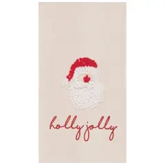 Holly Jolly Santa Flour Sack Embroidered Cotton Kitchen Towel