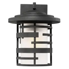 Nuvo Lansing 1-Light 12" Wall Lantern w/ Etched Glass in Textured Black Finish