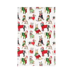 Christmas Dogs in Sweaters & Santa Claus Hats Pattern Cotton Dishtowel