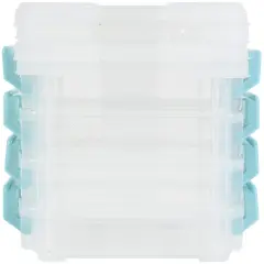 John Bead Joy Filled Storage Stackable Containers 4/Pkg-Clear/Turquoise 3"X2.5"X1"