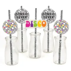 Big Dot of Happiness 70's Disco - Paper Straw Decor - 1970's Disco Fever Party Striped Decorative Straws - Set of 24