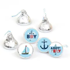 Big Dot of Happiness Ahoy It's a Boy - Nautical Baby Shower Round Candy Sticker Favors - Labels Fits Chocolate Candy (1 sheet of 108)