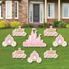 Big Dot of Happiness Little Princess Crown - Yard Sign & Outdoor Lawn Decorations - Princess Baby Shower or Birthday Party Yard Signs - Set of 8