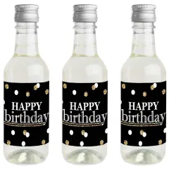 Big Dot of Happiness Adult Happy Birthday - Gold - Mini Wine & Champagne Bottle Label Stickers - Birthday Party Favor Gift for Women & Men - Set of 16