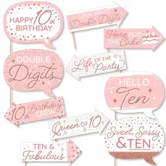 Big Dot of Happiness Funny 10th Pink Rose Gold Birthday - Happy Birthday Party Photo Booth Props Kit - 10 Piece
