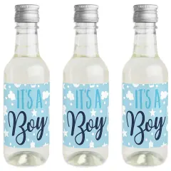 Big Dot of Happiness It's a Boy - Mini Wine and Champagne Bottle Label Stickers - Blue Baby Shower Favor Gift for Women and Men - Set of 16