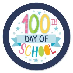 Big Dot of Happiness Happy 100th Day of School - 100 Days Party Circle Sticker Labels - 24 Count